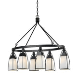 Benzara 6 Bulb Oval Metal Frame Chandelier with Glass Shades, Black and White BM224974 Black and White Metal and Glass BM224974