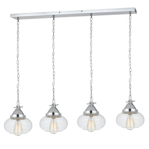 Benzara Round Glass Shade Pendant Lighting with Chain Holders, Silver and Clear BM224980 Silver, Clear Metal, Glass BM224980