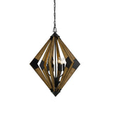 Benzara 60 X 6 Watt Geometric Wood and Metal Chandelier, Brown and Black BM224982 Brown and Black Solid Wood and Metal BM224982