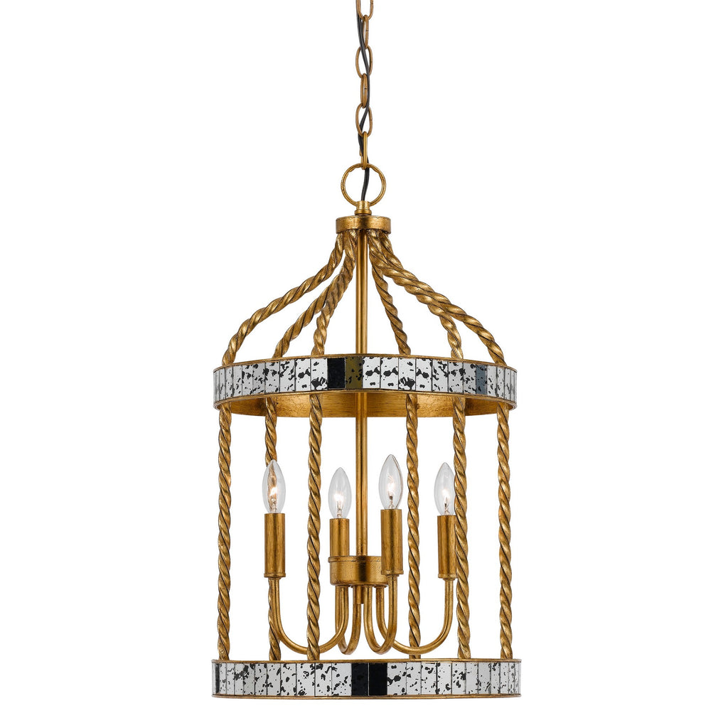 Benzara Metal Bird Cage Design Pendant with Woven Rope Pattern, Gold BM224983 Gold Metal, Mirror BM224983