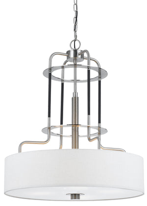 Benzara 60 X 4 Watt Metal Frame Chandelier with Fabric Shade, White and Silver BM224993 White and Silver Metal and Fabric BM224993