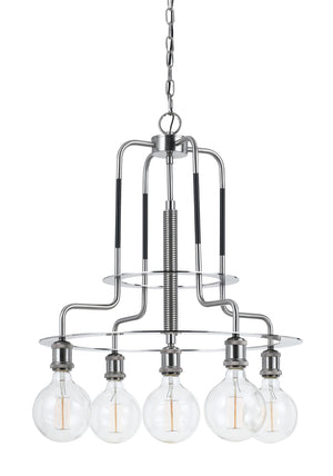 Benzara 60 X 5 Watt Metal Frame Chandelier with Edison Bulbs, Silver BM224994 Silver Metal BM224994