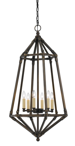 Benzara Sculpted Cage Design Metal Pendant Lighting with Chain, Dark Bronze BM225003 Bronze Metal BM225003