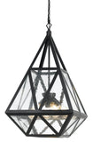 Benzara Geometric Metal Frame Chandelier with Multiple Faceted Side,Black and Clear BM225007 Black, Clear Metal, Glass BM225007