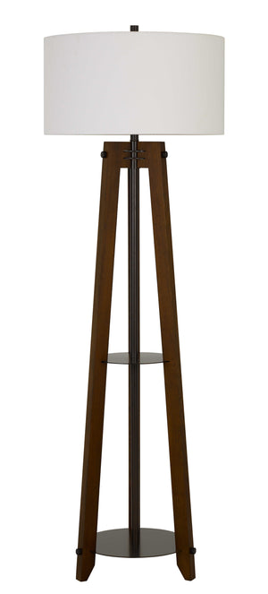 Benzara 150 Watt Wood and Metal Frame Floor Lamp with Fabric Shade, White and Brown BM225012 White and Brown Solid Wood, Metal and Fabric BM225012