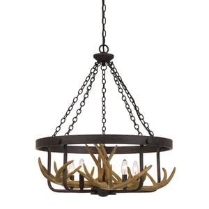 Benzara 5 Bulb Metal Frame Chandelier with Resin Antler Design,Dark Bronze and Gold BM225014 Bronze and Gold Metal and Resin BM225014