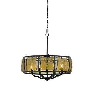 Benzara 60 X 6 Watt Metal Frame Chandelier with Glass Accent, Black and Gold BM225016 Black and Gold Metal and Glass BM225016