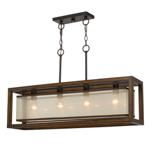 Benzara Wooden Open Rectangular Frame Chandelier with Dual Chain, Brown BM225018 Brown Solid wood, Glass BM225018