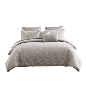 Benzara 9 Piece Queen Polyester Comforter Set with Jacquard Print, Gray BM225158 Gray Fabric BM225158