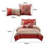 Benzara 8 Piece King Polyester Comforter Set with Geometric Embroidery, Orange BM225171 Orange Fabric BM225171