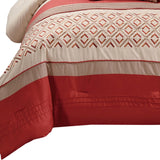 Benzara 8 Piece Queen Polyester Comforter Set with Geometric Embroidery, Orange BM225172 Orange Fabric BM225172