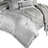 Benzara 12 Piece King Polyester Comforter Set with Medallion Print, Platinum Gray BM225173 Gray Fabric BM225173