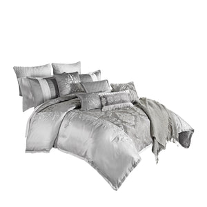 Benzara 12 Piece King Polyester Comforter Set with Medallion Print, Platinum Gray BM225173 Gray Fabric BM225173