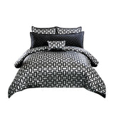 6 Piece Polyester King Comforter Set with Geometric Print, Gray and Black