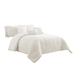 Benzara 6 Piece Cotton King Comforter Set with Fringe Details, White BM225177 White Fabric BM225177