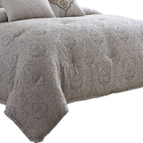 Benzara 10 Piece King Cotton Comforter Set with Textured Floral Print, Gray BM225179 Gray Fabric BM225179