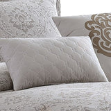 Benzara 10 Piece King Cotton Comforter Set with Textured Floral Print, Gray BM225179 Gray Fabric BM225179