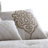 Benzara 10 Piece King Cotton Comforter Set with Textured Floral Print, Gray BM225179 Gray Fabric BM225179