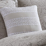 Benzara 9 Piece Queen Cotton Comforter Set with Textured Floral Print, Gray BM225180 Gray Fabric BM225180