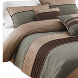 Benzara 7 Piece King Polyester Comforter Set with Pleats and Texture, Gray and Brown BM225183 Gray and Brown Fabric BM225183