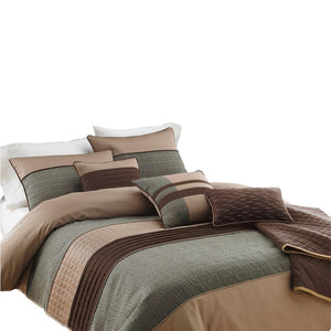 Benzara 7 Piece King Polyester Comforter Set with Pleats and Texture, Gray and Brown BM225183 Gray and Brown Fabric BM225183