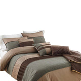 7 Piece Queen Comforter Set with Pleats and Texture, Gray and Brown