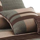 Benzara 7 Piece Queen Comforter Set with Pleats and Texture, Gray and Brown BM225184 Gray and Brown Fabric BM225184