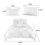 Benzara 8 Piece King Polyester Comforter Set with Diamond Tufting, White BM225185 White Fabric BM225185