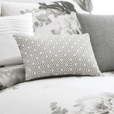 Benzara 7 Piece Cotton King Comforter Set with Floral Print, Gray and White BM225191 Gray and White Fabric BM225191