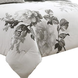 Benzara 7 Piece Cotton King Comforter Set with Floral Print, Gray and White BM225191 Gray and White Fabric BM225191