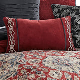 Benzara 10 Piece King Size Comforter Set with Medallion Print, Red and Blue BM225195 Multicolor Fabric BM225195