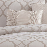 Benzara 10 Piece King Size Fabric Comforter Set with Quatrefoil Prints, White BM225201 White Fabric BM225201