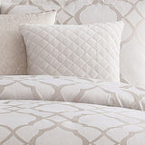 Benzara 10 Piece King Size Fabric Comforter Set with Quatrefoil Prints, White BM225201 White Fabric BM225201