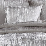 Benzara King Size 7 Piece Fabric Comforter Set with Crinkle Texture, Silver BM225205 Silver Fabric BM225205