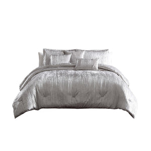 Benzara King Size 7 Piece Fabric Comforter Set with Crinkle Texture, Silver BM225205 Silver Fabric BM225205