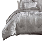 Benzara King Size 7 Piece Fabric Comforter Set with Crinkle Texture, Silver BM225205 Silver Fabric BM225205