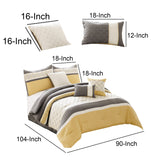 Benzara Quatrefoil Print King Size 7 Piece Fabric Comforter Set, Yellow and Gray BM225207 Yellow and Gray Fabric BM225207