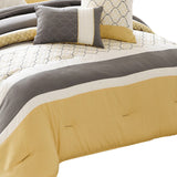 Benzara Quatrefoil Print Queen Size 7 Piece Fabric Comforter Set, Yellow and Gray BM225208 Yellow and Gray Fabric BM225208