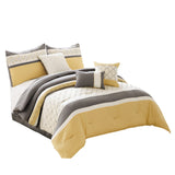 Quatrefoil Print Queen Size 7 Piece Fabric Comforter Set, Yellow and Gray