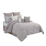 Benzara King Size 10 Piece Fabric Comforter Set with Medallion Prints, White BM225209 White Fabric BM225209