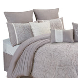 Benzara King Size 10 Piece Fabric Comforter Set with Medallion Prints, White BM225209 White Fabric BM225209