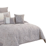 Benzara King Size 10 Piece Fabric Comforter Set with Medallion Prints, White BM225209 White Fabric BM225209