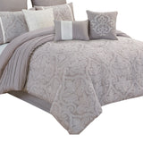 Benzara King Size 10 Piece Fabric Comforter Set with Medallion Prints, White BM225209 White Fabric BM225209