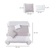 Benzara 8 Piece Full Size Fabric Comforter Set with Geometric Prints,White and Gray BM225212 White and Gray Fabric BM225212