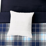 Benzara 6 Piece Queen Size Fabric Comforter Set with Check Prints, Blue BM225215 Blue Fabric BM225215