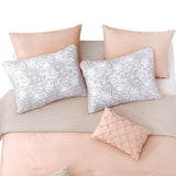 Benzara 8 Piece King Comforter and Coverlet Set with Floral Swirl Pattern, Pink BM225220 Pink Fabric BM225220