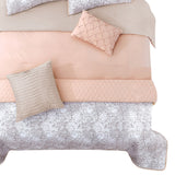 Benzara 8 Piece King Comforter and Coverlet Set with Floral Swirl Pattern, Pink BM225220 Pink Fabric BM225220