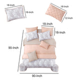 Benzara 8 Piece Queen Comforter and Coverlet Set with Floral Swirl Pattern, Pink BM225222 Pink Fabric BM225222