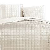 Benzara 3 Piece Queen Size Coverlet Set with Stitched Square Pattern, Cream BM225234 Cream Fabric BM225234