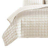 Benzara 3 Piece Queen Size Coverlet Set with Stitched Square Pattern, Cream BM225234 Cream Fabric BM225234